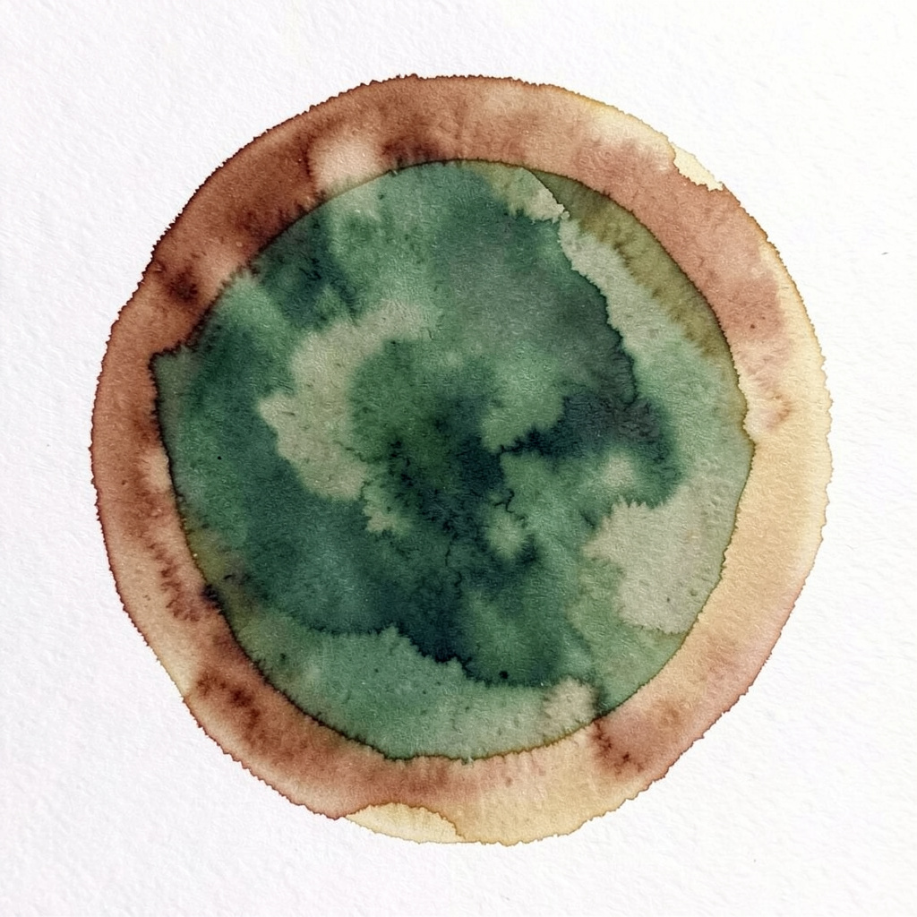Soft watercolour circle in warm brown and muted gold, evoking a friendly seller profile.